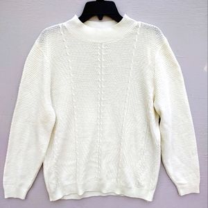 VTG Alfred Dunner Cream Fisherman Sweater Mock Neck Cable Knit Sz Sm